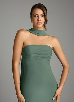 Azazie Saylor Vestidos de damas de honor Vestido de Eucalipto de Gasa de Corte Sirena con Sin tirantes image6