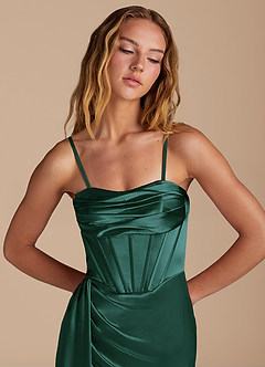 Azazie Amyra Bridesmaid Dresses Pine Mermaid Sweetheart Neckline Metallic Satin Convertible Dress image2
