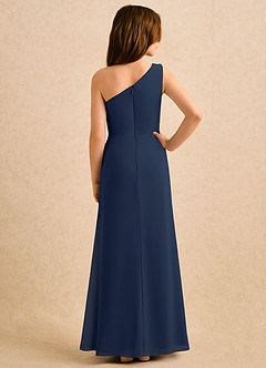 Azazie Sophie Girls Formal Robe Demoiselle D'honneur Fillette Robe Fourreau en Mousseline de soie Une épaule Bleu Marine Foncé image3