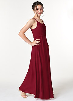 Azazie Janine Junior Burgundy A-Line Chiffon Dress image3