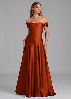 Azazie Seriana Bridesmaid Dresses Paprika A-Line Off the Shoulder Stretch Satin Convertible Dress image1