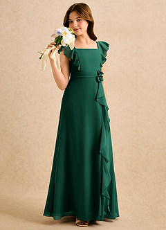Azazie Soso Girls Formal Abiti da Ragazza di Fiori Abito A-Line in Chiffon Plissettato Smeraldo image4