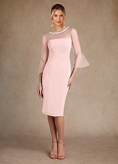 Azazie Bellevue Mother of the Bride Dresses Blushing Pink Sheath Beaded Stretch Crepe Dress image1