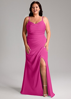 Azazie Deandra Brudtärnklänningar Klänning av Sjöjungfru i Stretch Satin Plisserad Fuchsia image9