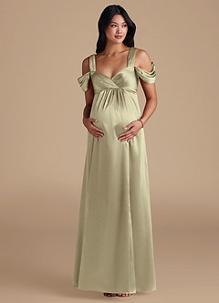Azazie Rhea Brautjungfernkleider für Schwangere A-Linie Plissee Metallischer Satin Bodenlänge Kleid image6