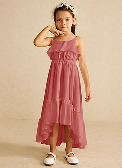 Azazie Karmen Blumenmädchenkleider A-Linie Gestreift Chiffon Kleid Antike Rose image4