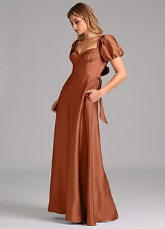 Azazie Fatima Bridesmaid Dresses Cedar Rose A-Line Pleated Stretch Satin Dress image5