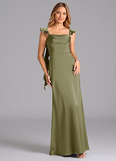 Azazie Adi Brudtärnklänningar Klä av A-Linje i Stretch Satin Plisserad Pistasch image1