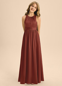 Azazie Jaylah Junior Auburn A-Line Pleated Stretch Satin Dress image5