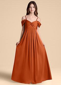 Azazie Kaitlynn Junior A-Linie Schulterfrei Stretch-Satin Kleid Gebranntes Orange image6