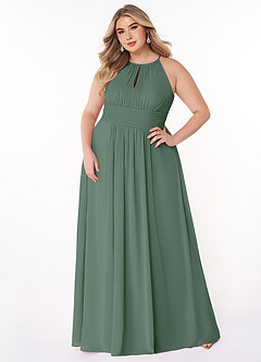 Azazie Bonnie Bridesmaid Dresses Eucalyptus A-Line Keyhole Ruched Chiffon Dress image1
