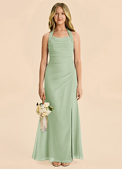 Azazie Destiny Junior Dusty Sage Sheath Ruched Chiffon Dress image4
