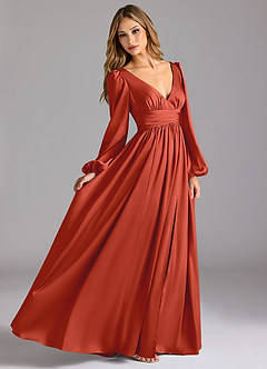 Azazie Norah Robes de demoiselle d'honneur Robe Trapèze en Satin extensible Rouille image3