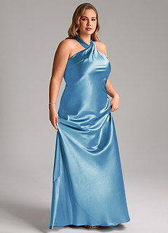 Azazie Doretta Bridesmaid Dresses Steel Blue Mermaid Bow Metallic Satin Dress image11