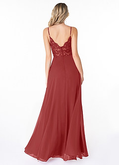 Azazie Lena Bridesmaid Dresses Rust A-Line Lace Chiffon Dress image2