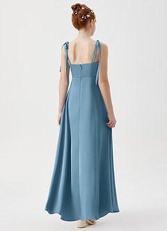 Azazie Rosey Junior Robe Trapèze en Satin extensible Encolure en Forme de Cœur Acier Bleuté image2