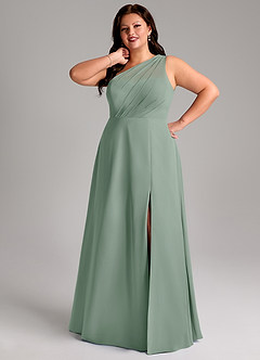 Azazie Phaedra Jurken voor bruidsmeisjes Jurk van Chiffon met A-Lijn One-Shoulder Zilveren Salie image15