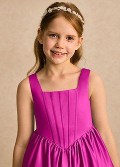 Azazie Myla Flower Girl Dresses Fuchsia A-Line Pleated Matte Satin Dress image6