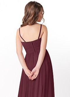 Azazie Astrid Junior Cabernet A-Line Floral Chiffon Dress image4