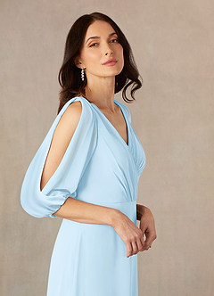 Azazie Bronwyn Mother of the Bride Dresses Sky Blue A-Line V-Neck Ruched Chiffon Dress image3