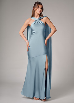 Azazie Kinsley Bridesmaid Dresses Dusty Blue Mermaid Side Slit Stretch Satin Dress image5