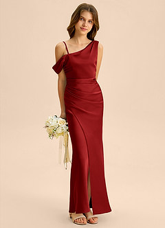 Azazie Madelyn Junior Osłona Zza ramienia Satyna elastyczna Długość podłogi Młodsza druhna Sukienka image4