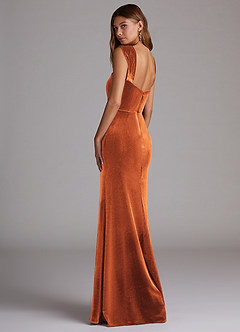 Azazie Junia Bridesmaid Dresses Burnt Orange Sheath Off the Shoulder Velvet Convertible Dress image3