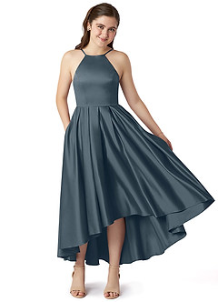 Azazie Jemima Junior Twilight A-Line with Pockets Stretch Satin Dress image1