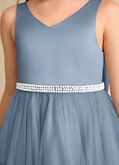 Azazie Firefly vestidos de niña de las flores Vestido de Azul Polvoriento de Satin Mate de Corte En A con Lazo image6