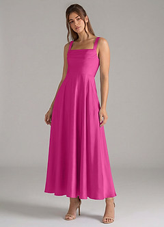 Azazie Shaude Bridesmaid Dresses Fuchsia A-Line Pleated Stretch Satin Dress image4