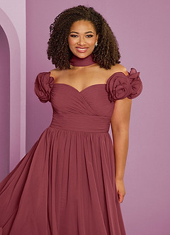 Barbie ♥ Azazie Bridesmaid Dresses Merlot A-Line Off the Shoulder Chiffon Convertible Dress image20
