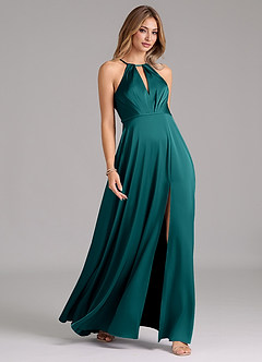 Azazie Evalleen Brautjungfernkleider A-Linie Plissee Stretch-Satin Kleid Pfau image5