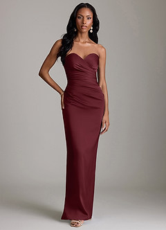 Azazie Sonora Vestidos de damas de honor Vestido de Cabernet de Satén Elástico de Corte Recto con Sin tirantes image6