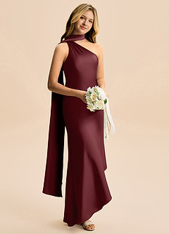 Azazie Briony Junior Etui Plissee Stretch-Satin Kleid Cabernetrot image4