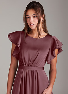 Azazie Daphne Modest Bridesmaid Dresses A-Line Ruched Stretch Satin Floor-Length Dress image5