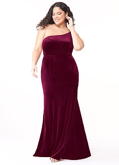 Azazie Kala Bridesmaid Dresses Cabernet A-Line One Shoulder Velvet Dress image10