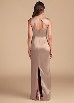 Azazie Flori Bridesmaid Dresses Taupe Sheath Side Slit Metallic Satin Dress image4