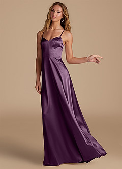 Azazie Mei Bridesmaid Dresses Plum A-Line Metallic Satin Dress image4