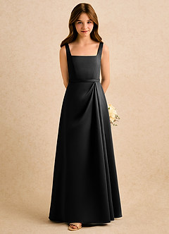Azazie Emiko Girls Formal Flower Girl Dresses Black A-Line Pleated Matte Satin Dress image3
