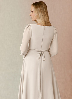Azazie Leonia Brautjungfernkleider A-Linie Langarm Chiffon Kleid Alabaster Weiß image11