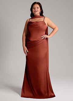 Azazie Sorrel Bridesmaid Dresses Terracotta Mermaid Strapless Stretch Satin Convertible Dress image10