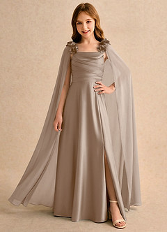 Azazie Rosita Girls Formal vestidos de niña de las flores Vestido Gris Pardo de Satén Elástico de Línea A con Plisado image1