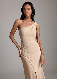 Azazie Madelyn Bridesmaid Dresses Taupe Mermaid One Shoulder Chiffon Convertible Dress image8