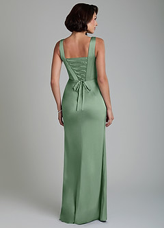 Azazie Amora Vestidos de damas de honor Vestido Matcha de Satén Elástico de Corte Sirena con Corsé image2