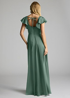 Azazie Bondi Bridesmaid Dresses Eucalyptus A-Line Bow Stretch Satin Dress image4
