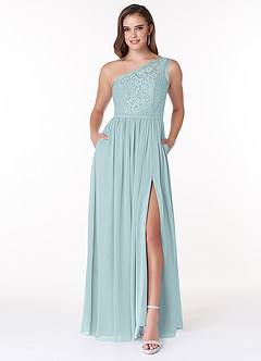 Azazie Demi Bridesmaid Dresses Mist A-Line One Shoulder Chiffon Dress image1