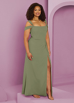Barbie ♥ Azazie Bridesmaid Dresses Pistachio A-Line Off the Shoulder Chiffon Dress image10