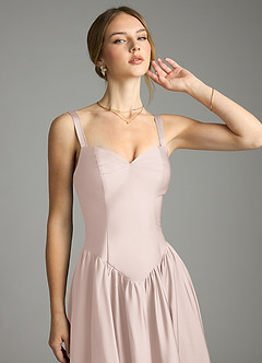 Azazie Evadina Suknie dla druhen Linia A Gorset Satyna elastyczna Do ziemi Sukienka image5