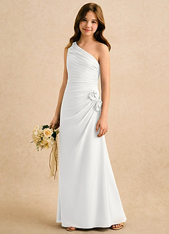 Azazie Sophie Girls Formal Robe Demoiselle D'honneur Fillette Robe Fourreau en Mousseline de soie Une épaule Blanc image4