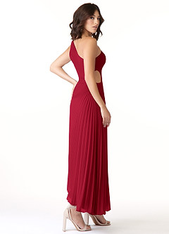 Azazie Kirra Bridesmaid Dresses Scarlet A-Line One Shoulder Chiffon Dress image4